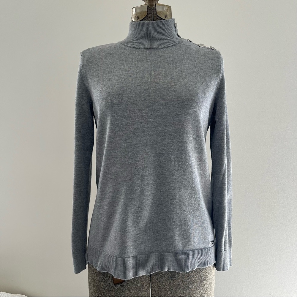 Calvin Klein Silver Knit Sweater with Button Shoulder Detail